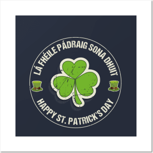 Retro Happy St. Patrick's Day La Fheile Padraig Gaelic Celtic Irish Ireland Posters and Art